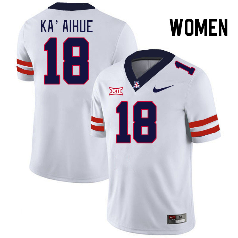 Women #18 Kamuela Ka'aihue Arizona Wildcats Big 12 Conference College Football Jerseys Stitched-Whit